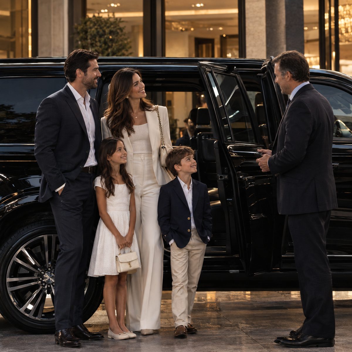 Família sendo recebida pelo motorista